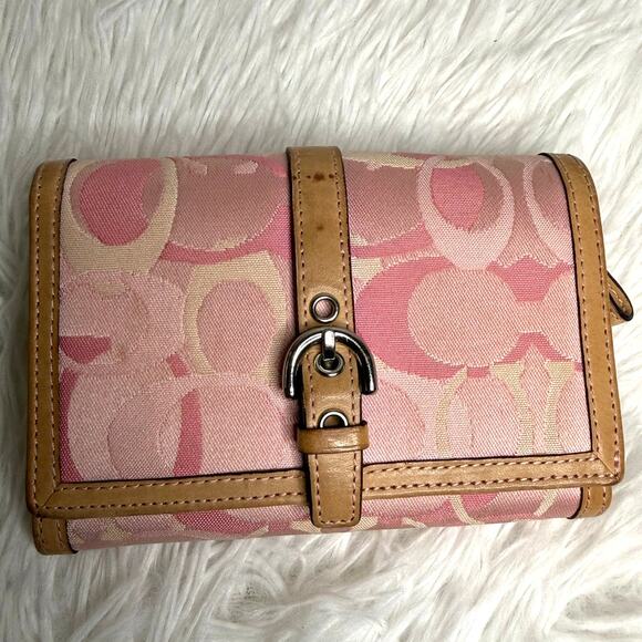 y2k COACH Vintage Pink Tan Signature Wallet - Picture 1 of 7
